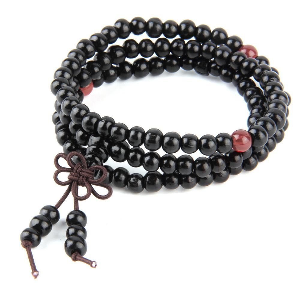 Bracelet mala Tibétain Bois de rose - en noir