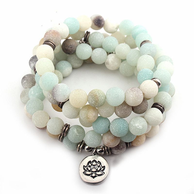 Bracelet Mala en Pierre Naturelles Amazonite - lotus