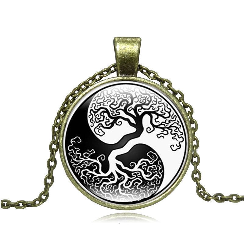 Collier Pendentif Yin Yang Mandala - blanc et noir