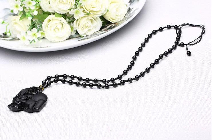 collier obsidienne pendentif elephant