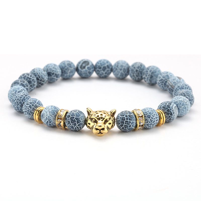 Bracelet Tête de Lion en Pierres de lave - bleu clair