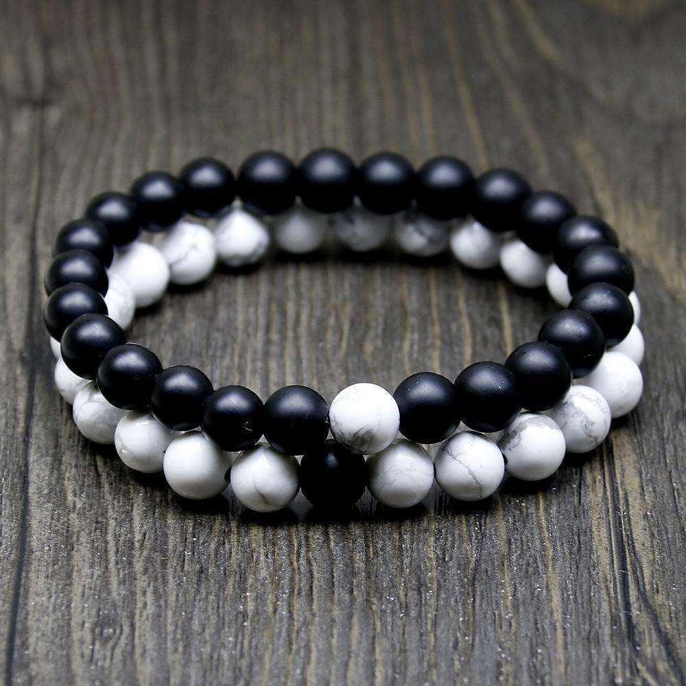 Bracelet Zen Pierres Onyx - Bijou Chakra - Noir/Blanc