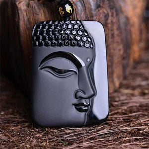 Amulette "Tête de Bouddha" en Obsidienne Noire - Collier perles-pendentifs bouddha-2-top-zen-bijoux zen