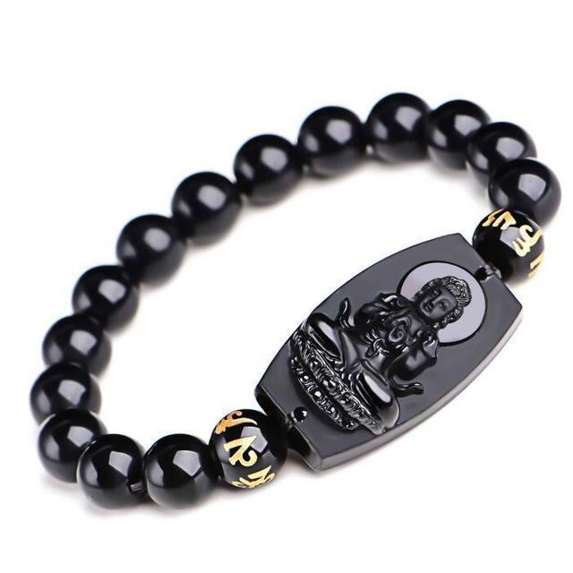 Bracelet Bouddha en obsidienne noire - bracelet porte bonheur