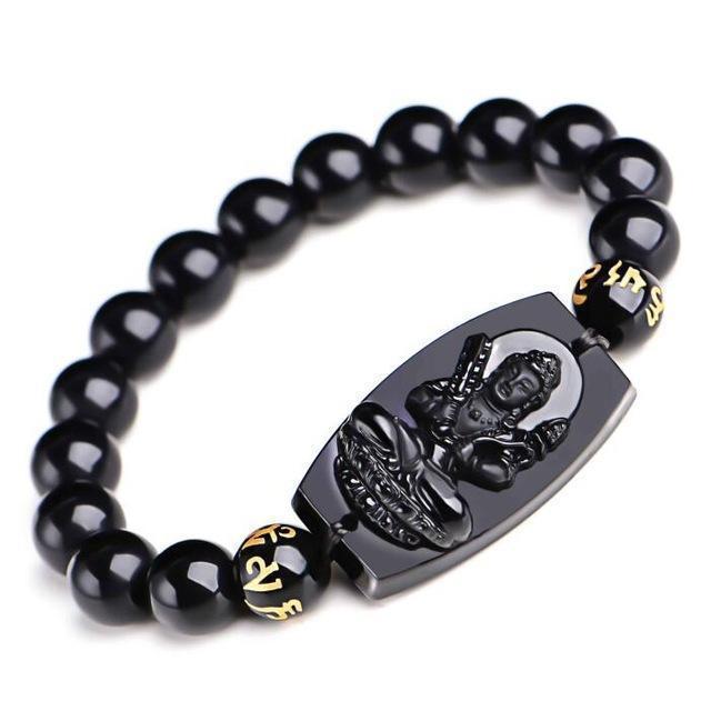 Bracelet Bouddha en Obsidinne Noire - AMULETTE DE BOUDDHA