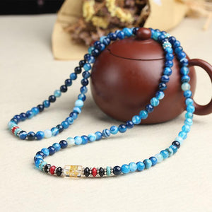 Bracelet Mala Tibétain 108 - Pierres Naturelles Agate Bleue-BRACELET MALA-6-Top Zen -bijoux zen