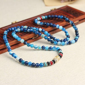 Bracelet Mala Tibétain 108 - Pierres Naturelles Agate Bleue-BRACELET MALA-7-Top Zen -bijoux zen