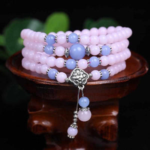 Bracelet Mala Tibétain 108 Pierres Naturelles de Calcedoine Bleue/Rose-BRACELET MALA-1-Top Zen-bijoux zen