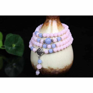 Bracelet Mala Tibétain 108 Pierres Naturelles de Calcedoine Bleue/Rose-BRACELET MALA-2-Top Zen-bijoux zen