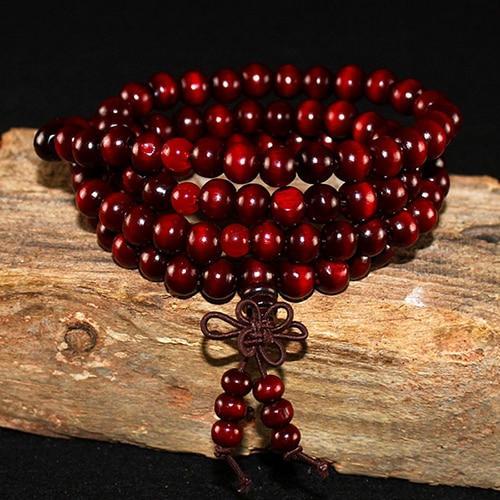 Bracelet Mala Tibétain en Bois de Santal Naturel - Rouge