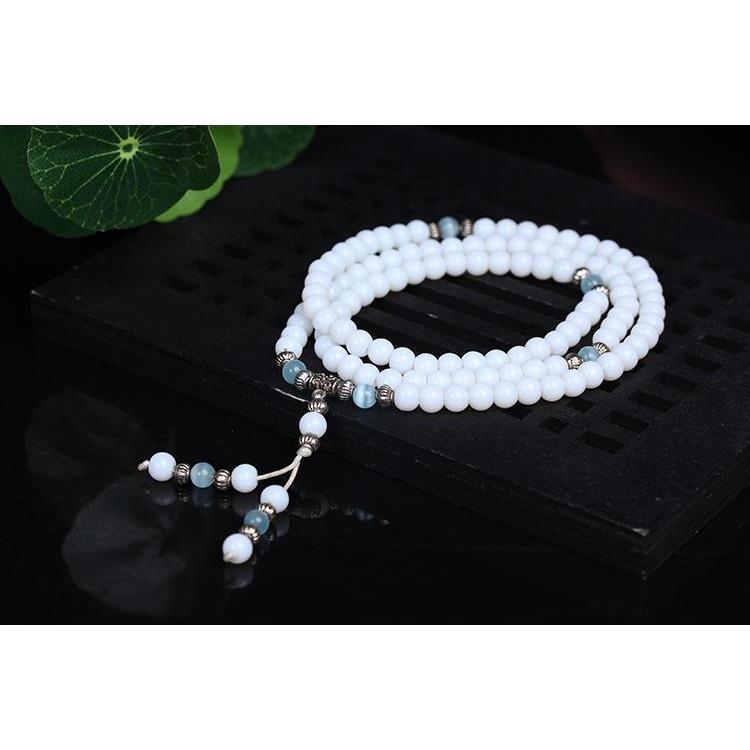 Bracelet Mala en Calcédoine Blanche - bijoux zen
