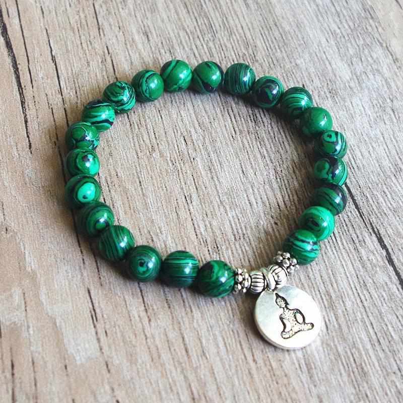 Bracelet Malachite Pendentif Bouddha