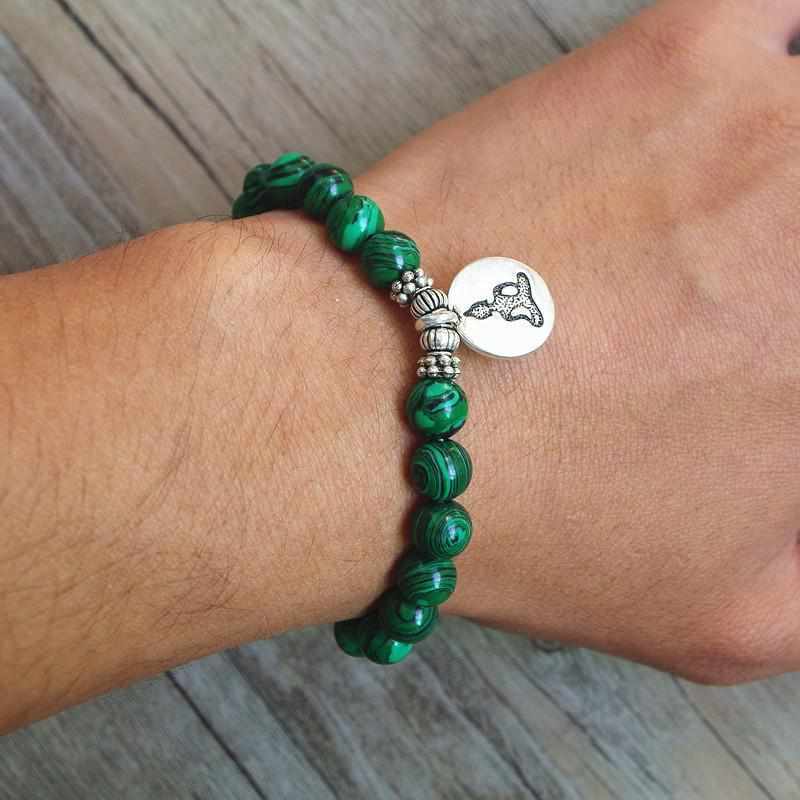 Bracelet Zen en Malachite - Pendentif Bouddha- bijoux zen