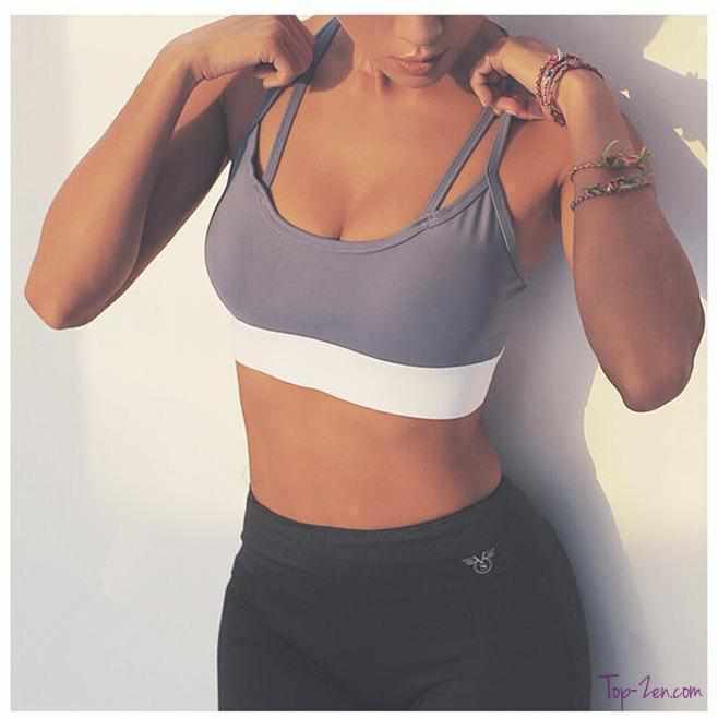 Brassière de Yoga-Soutien-Gorge Push-Up Sexy Gym- Gris & Bleu - top-zen