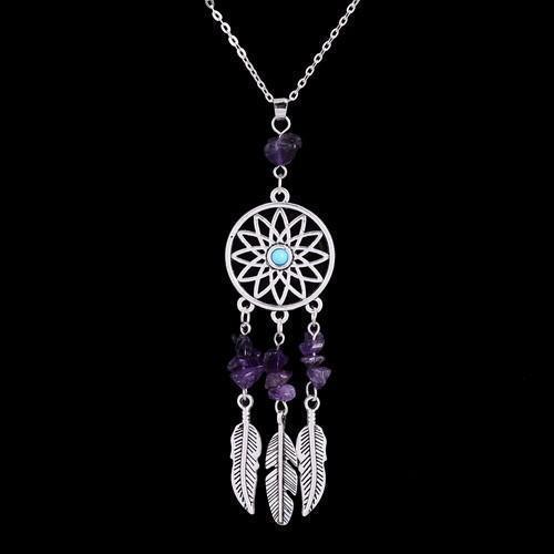 Collier Pendentif "Attrape Rêves"- Pierres Naturelles-pendentif-3-Améthyste-top-zen-bijoux zen