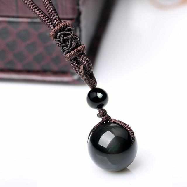 Collier Pendentif Zen en Obsidienne Noire