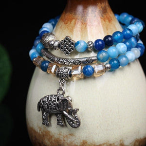 Mala Tibétain Agate Bleue - Pendentif Elephant Ganesh-bracelet mala agate-1-Top Zen -bijoux zen
