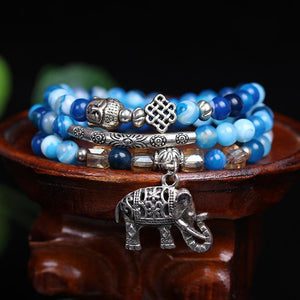 Mala Tibétain Agate Bleue - Pendentif Elephant Ganesh-bracelet mala agate-2-Top Zen -bijoux zen