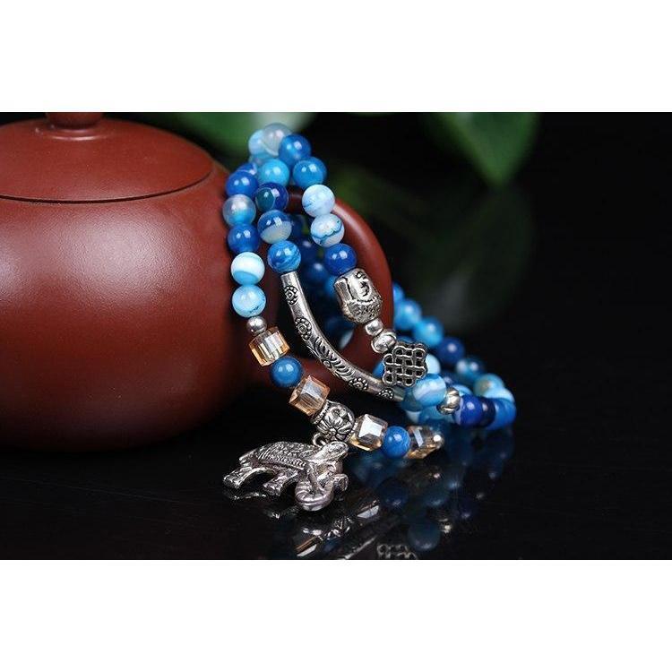 Mala Tibétain Agate Bleue - Pendentif Elephant Ganesh-bracelet mala agate-3-Top Zen -bijoux zen