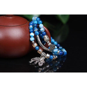 Mala Tibétain Agate Bleue - Pendentif Elephant Ganesh-bracelet mala agate-3-Top Zen -bijoux zen