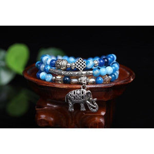 Mala Tibétain Agate Bleue - Pendentif Elephant Ganesh-bracelet mala agate-4-Top Zen -bijoux zen