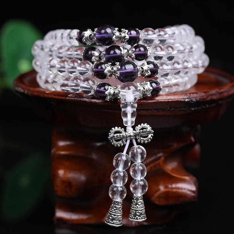 Mala Tibétain en Cristal Blanc- Collier Méditation -Sagesse & Sérénité-bracelet mala-1-Top Zen-bijoux zen