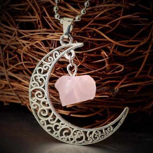 Pendentif "Croissant de Lune" et Rose Quartz argent