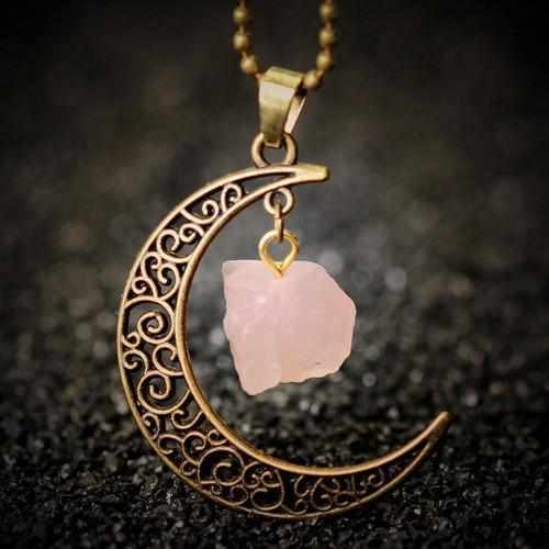 Collier pendentif "Croissant de Lune" - quartz rose