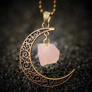 Collier pendentif "Croissant de Lune" - quartz rose