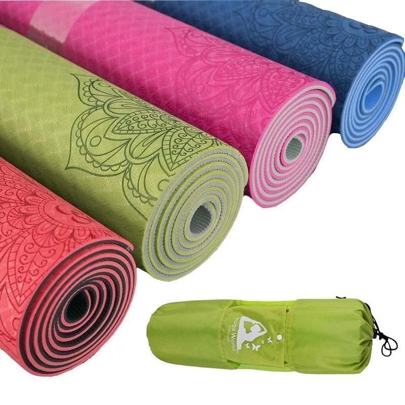 Tapis de yoga, Antidérapant, 181x61x0.6 cm, Flexible, TPE, Lavable, Écologique, Noir, EY-01