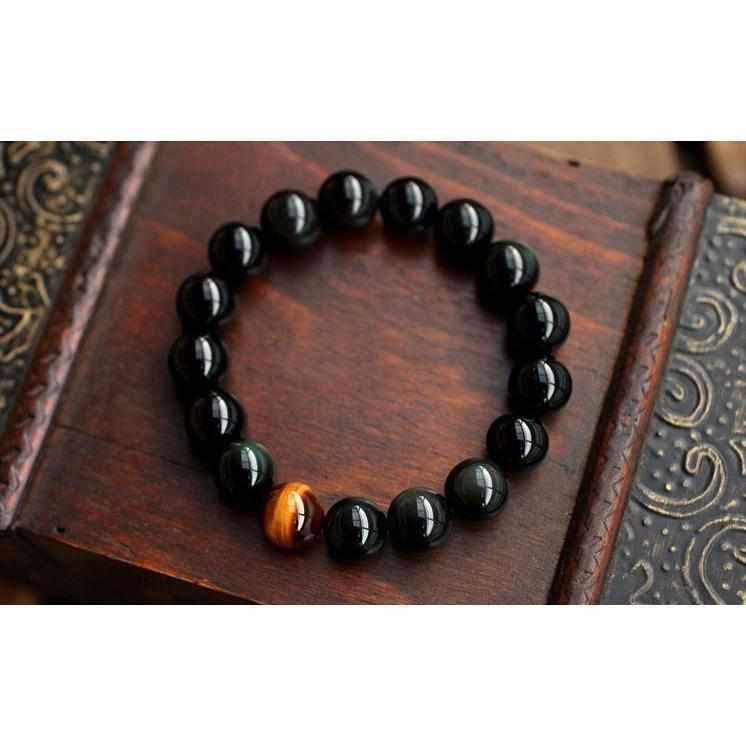 Bracelet Zen en Onyx Noir & OEil de Tigre - Bracelet de Guérison Chakras