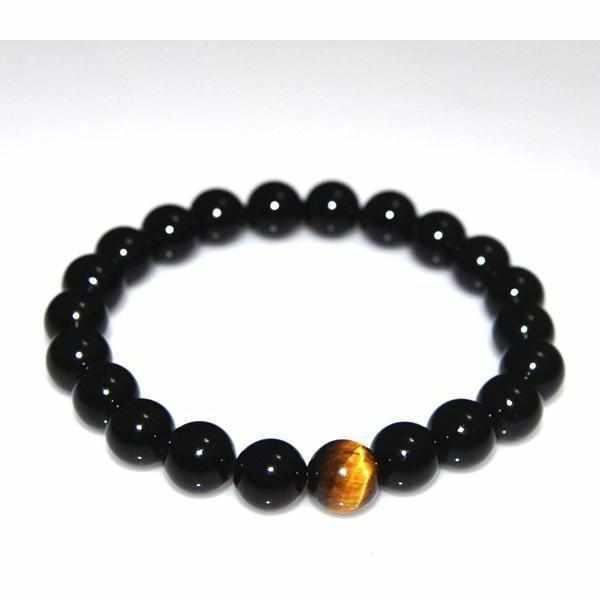 Bracelet Zen en Onyx Noir & OEil de Tigre - Bracelet de Guérison Chakras 