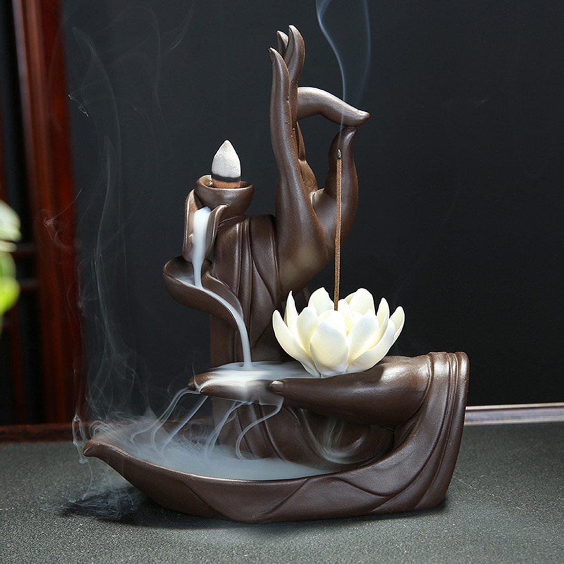 Brûleur d’encens Main de Bouddha en Céramique – Méditation Zen 
