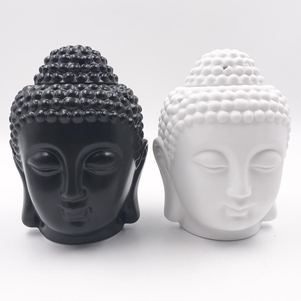 Diffuseur d’Huiles Essentielles Tête de Bouddha - Brûleur d’Encens - blanc et noir