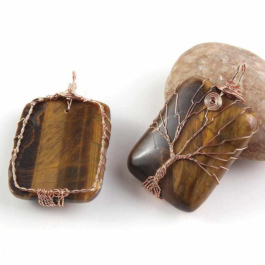 Pendentif Pierre Naturelle Améthyste & Arbre de Vie - Bijou zen-pendentifs pierres naturelles arbre de vie-3-Oeil de Tigre-Top Zen-bijoux zen